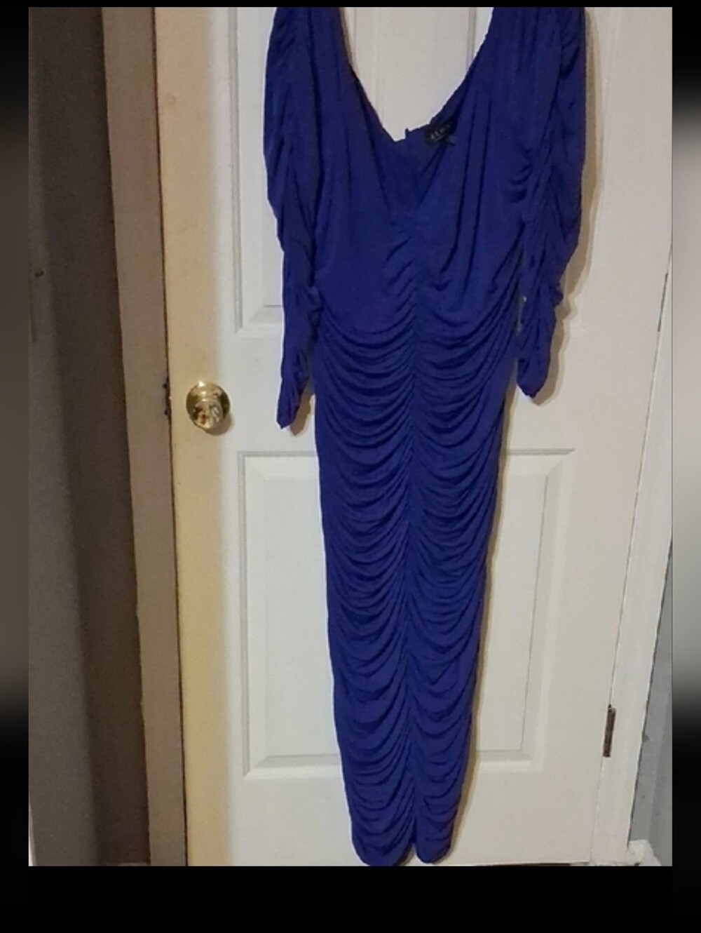 Eloquii Royal Blue Off Shoulder Ruched Long Sleeve Dress - Picture 3 of 3